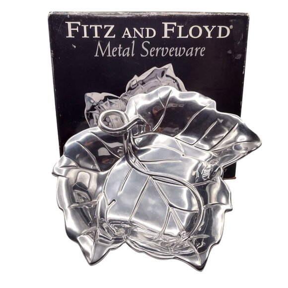 Fitz And Floyd Leaf-Shaped Metal Serveware Snack Tray Bowl Candy Dish Trinket - Picture 1 of 11